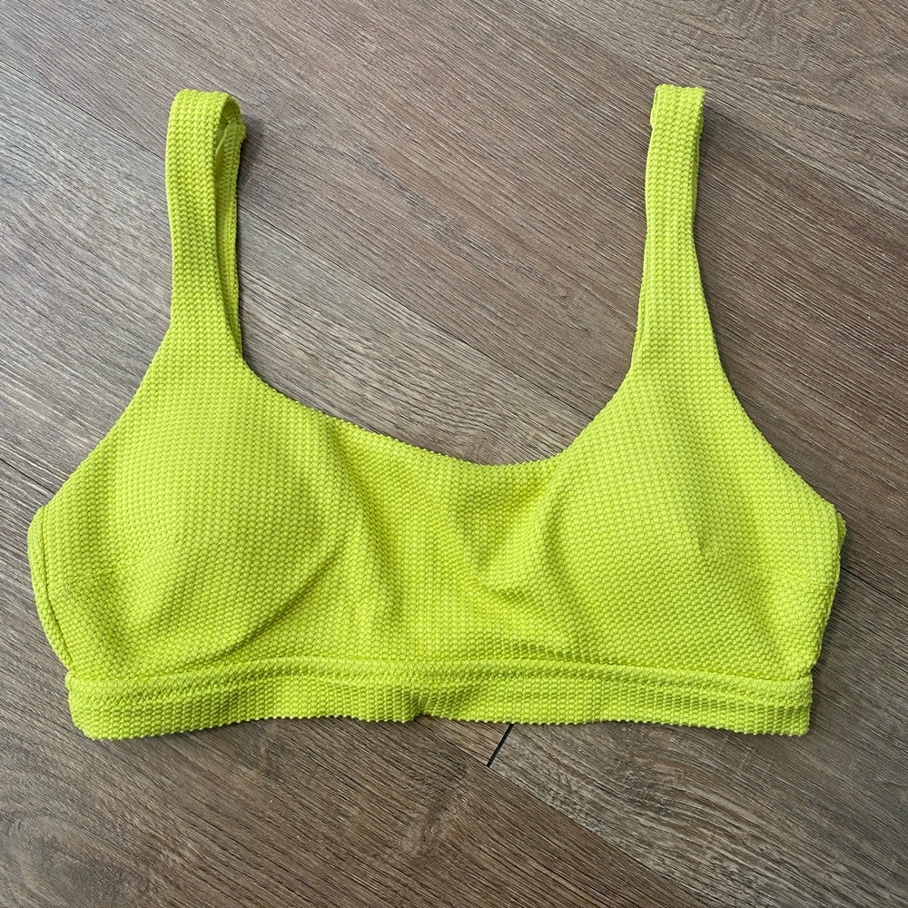 Aerie Yellow Lime Green Ribbed Scoop Swim Top